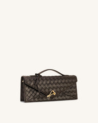 Celeste Woven Textured Envelope Top Handle Bag - Dark Brown