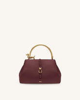 Bruna Dachshund Metal Handle Top Handle Bag - Burgundy