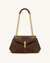 Valerie Chain Flap Shoulder Bag - Dark Brown