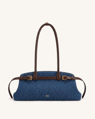 Arden Belt Detail East-West Shoulder Bag - Blue Denim