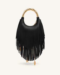 Chloe Metal Handle Fringe Top Handbag - Black