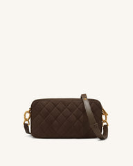 Riley Faux Suede Dachshund Quilted Shoulder Bag - Dark Brown