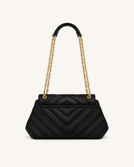 Valerie Quilted Chain Flap Shoulder Bag - Black