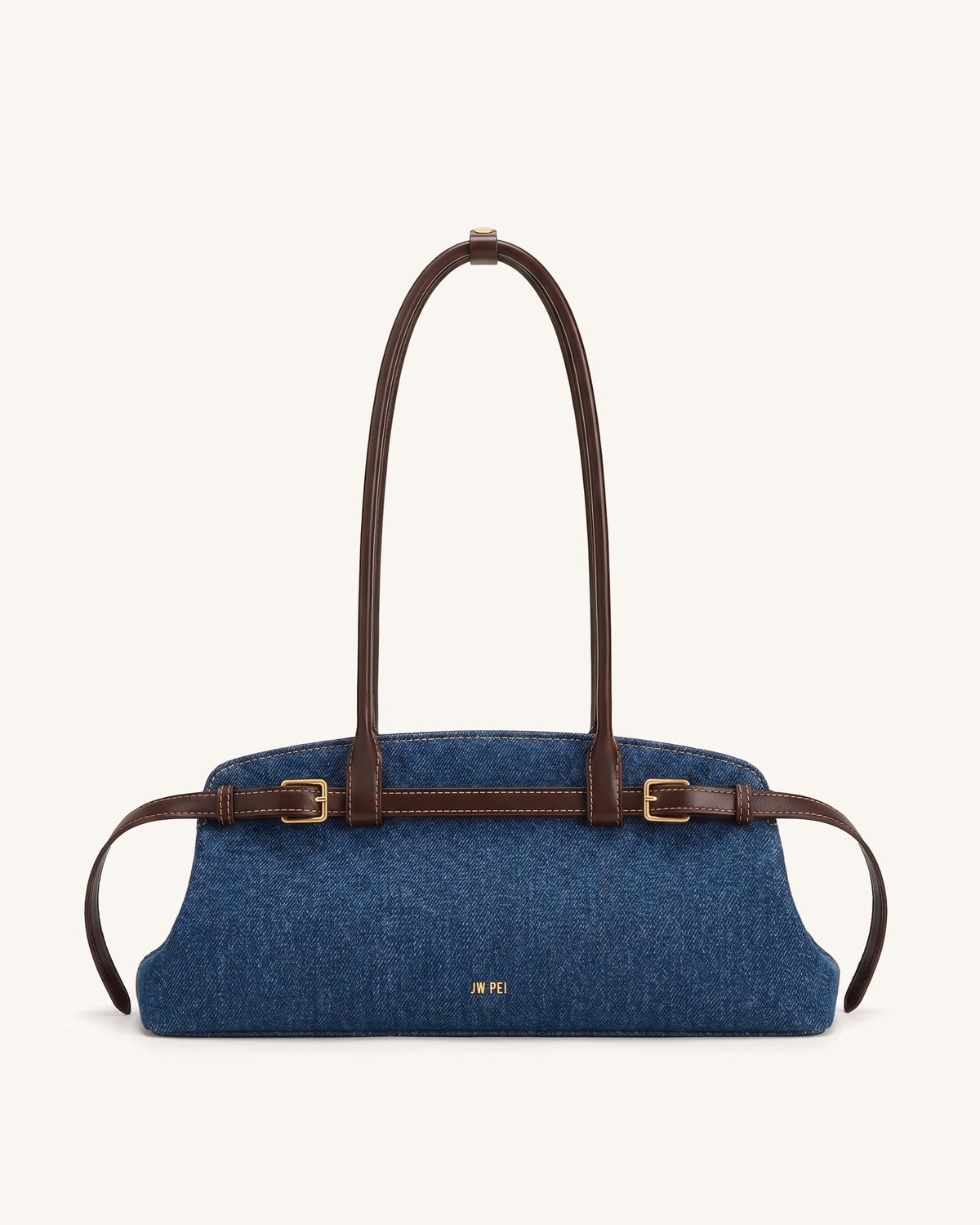 Arden Belt Detail East-West Shoulder Bag - Blue Denim