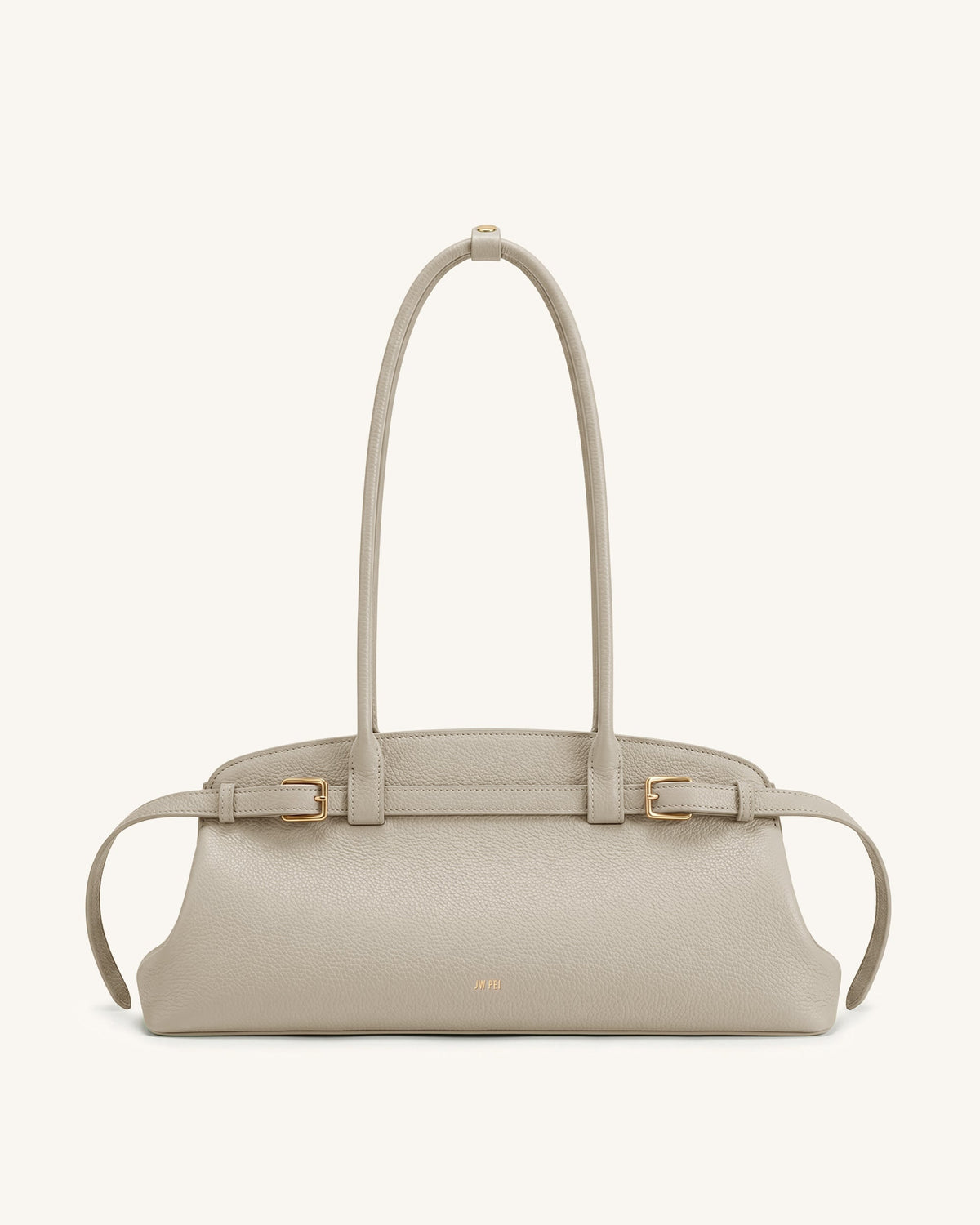 Arden Pebbled Belt Detail East-West Shoulder Bag - Taupe