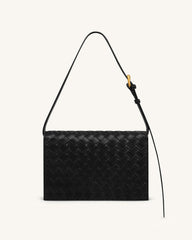 Clio Woven Textured Envelope Crossbody Bag - Black