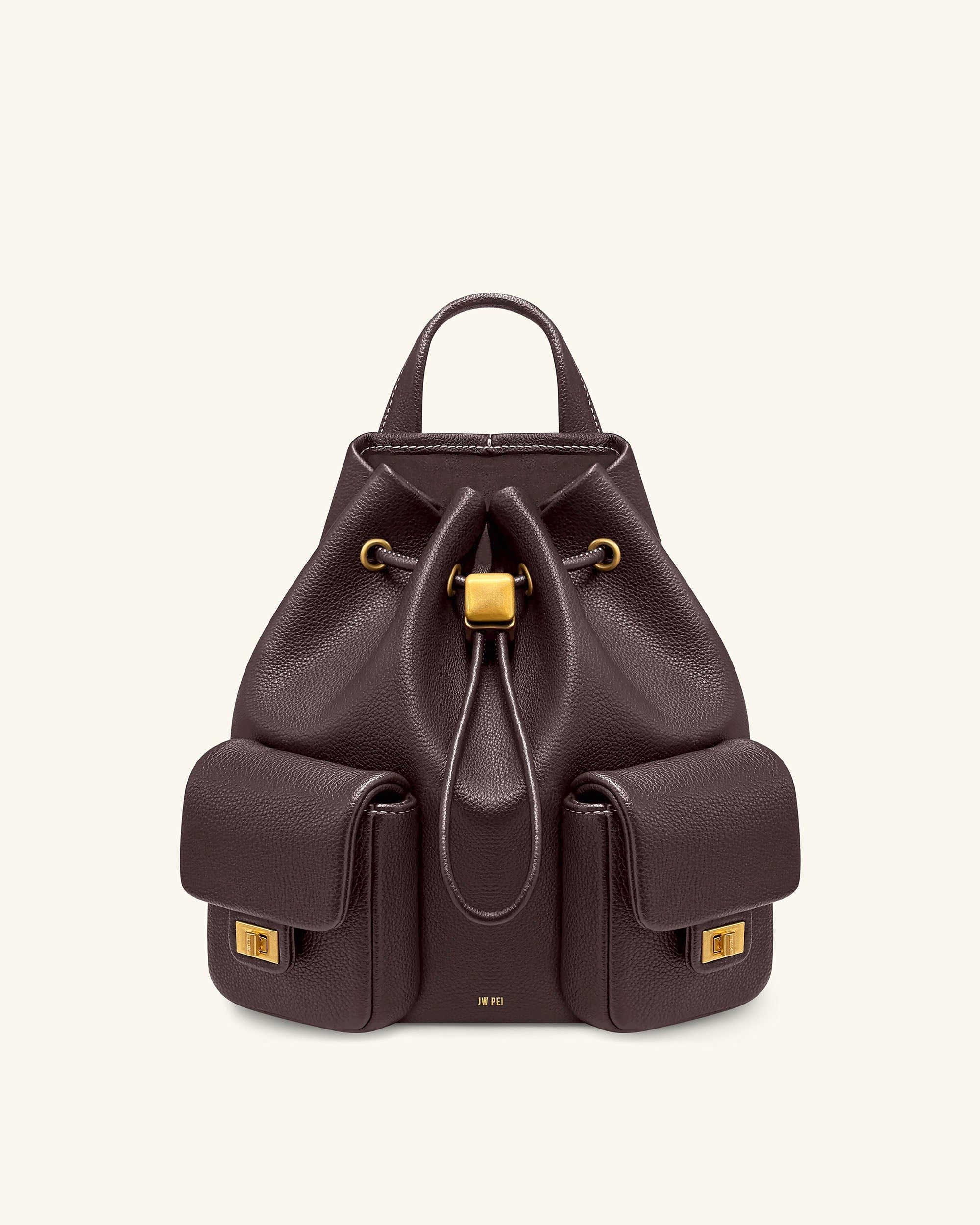 Avery Pebbled Drawstring Utility Backpack – Dark Brown
